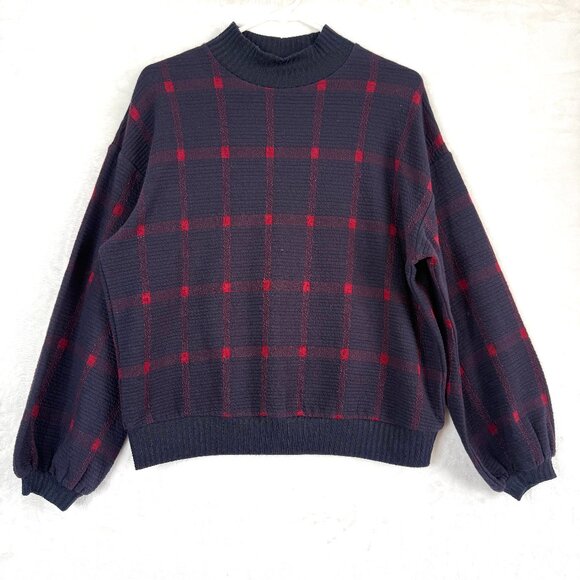 Anthropologie Sweaters - Porridge Anthropologie Mock Neck Plaid Pullover Cropped Sweater Womens S Blue